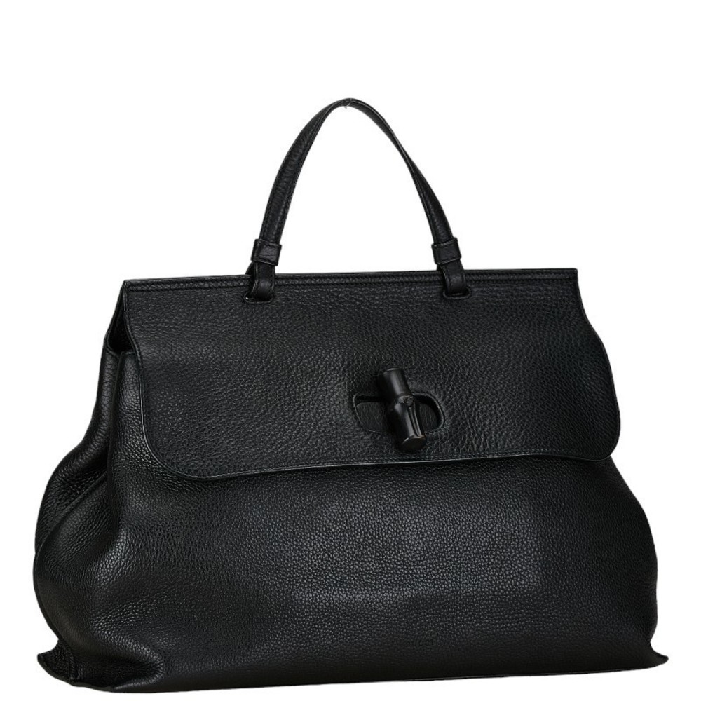 Gucci Daily Leather 2WAY Shoulder Bag Bamboo Tote Black Bag - Picture 3 of 11